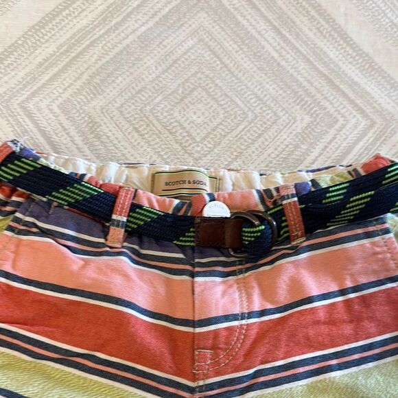 Scotch & Soda Boys Colorful Striped Belted Shorts - Size 6 - Picture 2 of 7